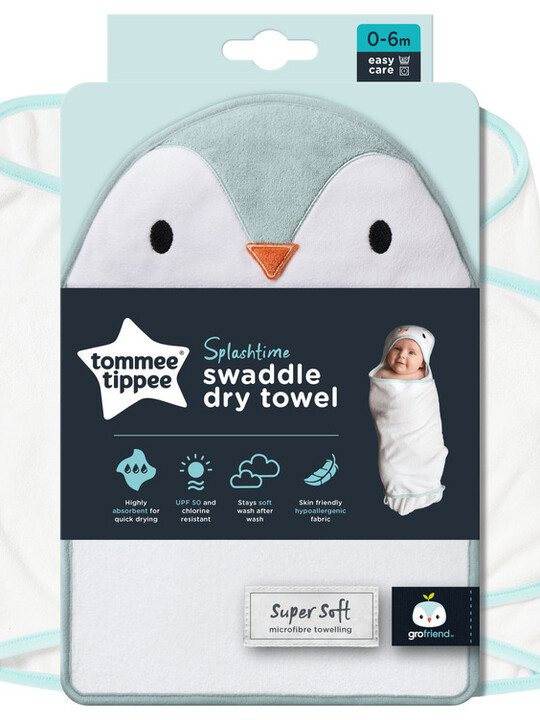 Tommee Tippee Splashtime Newborn Swaddle Dry Towel 0-6 months Blue image number 1